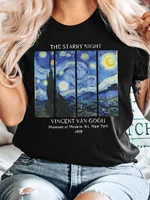 Van Gogh Starry Night Inspired Women's Fashion T-Shirt - Casual Short Sleeve Crew Neck Summer Top 1