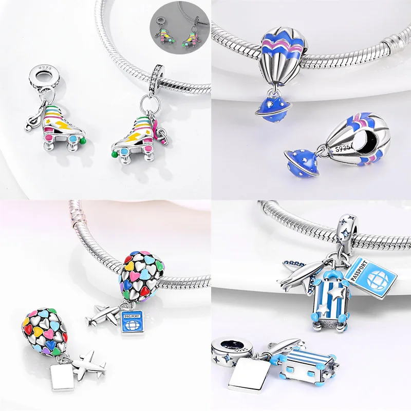 Beads Charms Charm Jewelry Sterling Silver Jewelry Charm Bead Sterling Silver Beads Sterling Silver Beads Charm 925 Silver Airplane Suitcase Senhora Our Lady Charm Beads Fit Original Pandora Bracelet DIY Jewelry Coffee Cup Pendant