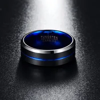 BONLAVIE  8mm Tungsten Carbide Ring Blue & Black Matte Finish Beveled Edge Men's Women Wedding Band Large Size 4 to 17 2