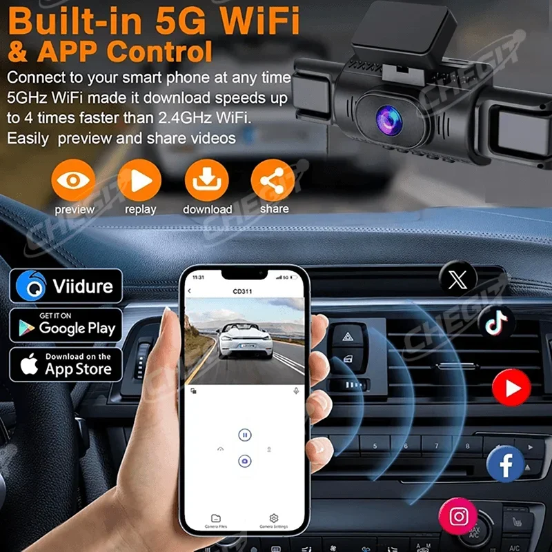 WIFI APP Car DVR 360° Car Camera 4Channels Car recording 1080P DashCam Front Left right With Rear View Camera Car Accessories