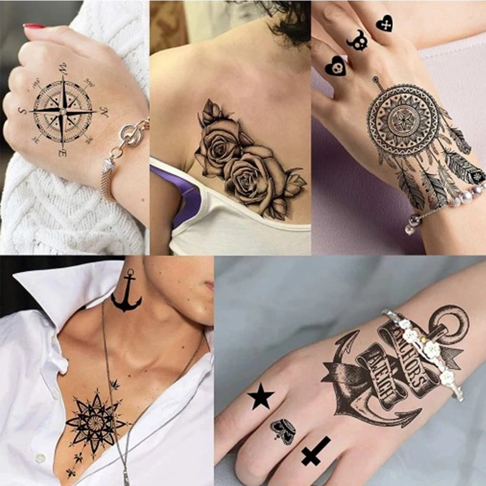 100Pcs Kleine Waterdichte Tijdelijke Tattoo Vinger Sticker Ster Hart  Alfabet Cross Eenvoudige Vrouwen Pols Neck Art Fake Mannen tatoo -  AliExpress, image size:1000x1000