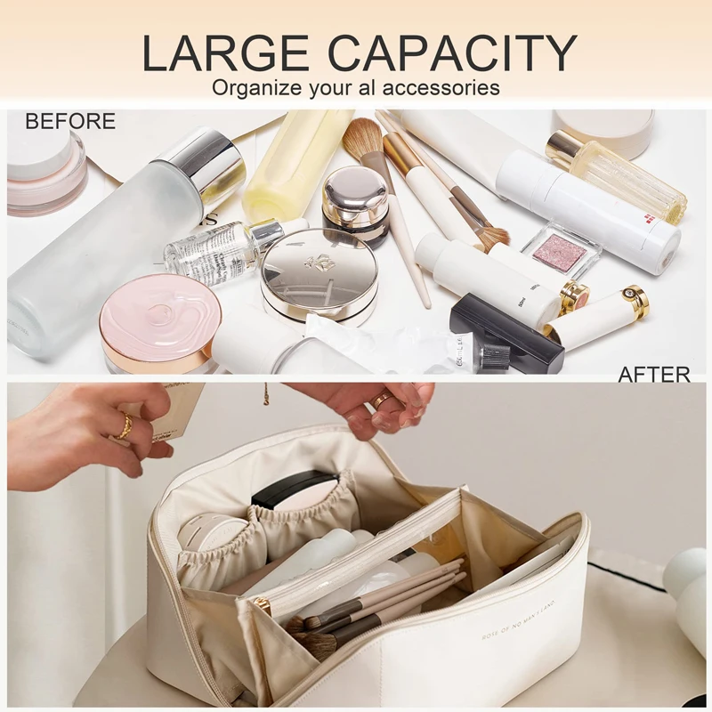 Borsa per cosmetici da viaggio grande per donna Organizzatore per trucchi in pelle Borse per kit da toilette femminile Custodia per trucco Custodia per signora di lusso - immagine 6