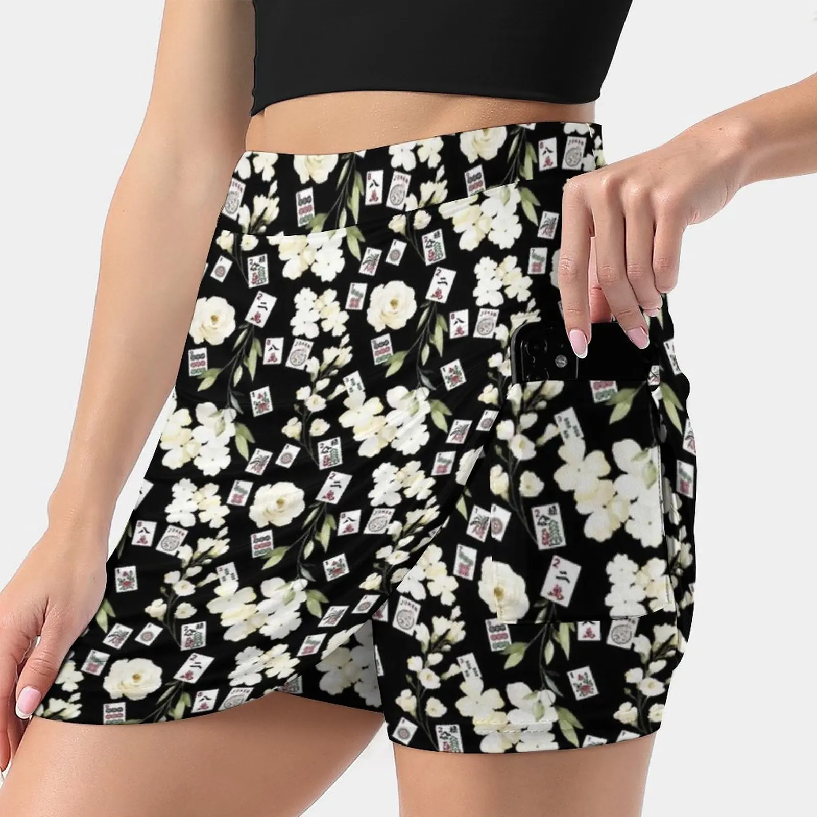 

Floral Mahjong Women's skirt With Hide Pocket Tennis Skirt Golf Skirts Badminton Skirts Running skirts Mahjong Mahjongg Mah