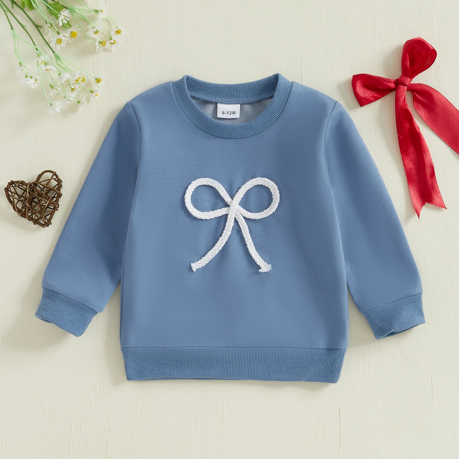 Toddler Baby Girl Bow Embroidery Sweatshirt Casual Infant Cotton Jumper Children Round Neck Long Sleeve Top Children Clothes