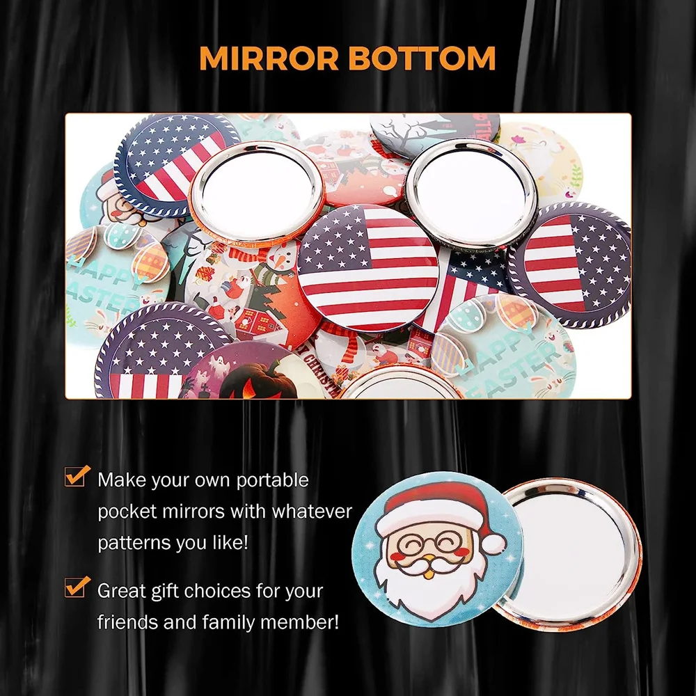 58MM Blank Mirror Badge Button Maker Part DIY Round Button Part Supplies Pocket Mirror For Badge Press Making Machine 50/100Pcs