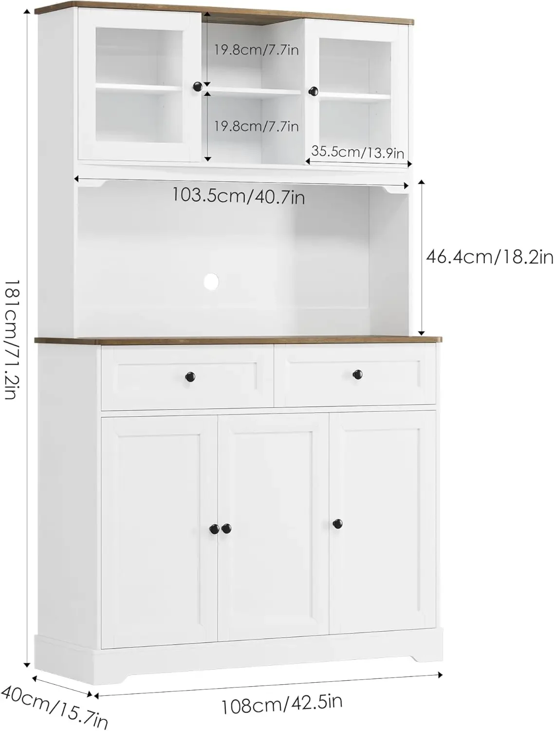 Pantry Storage Cabinet, Kitchen Hutch with Buffet Cupboard, Utility Pantry Cabinet with Microwave Stand,Tall Kitchen Cabinets 2