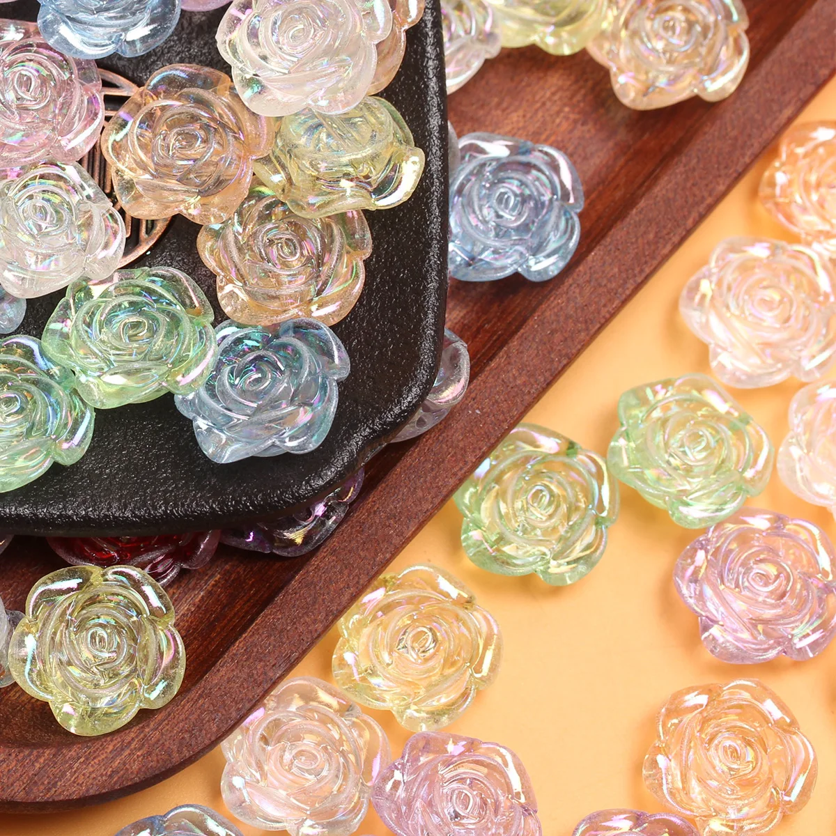 500g/pack About 470Pcs 18mm AB Magic Color Acrylic Flower Flat Bottom Rose Beads DIY Jewelry Accessories Wholesale