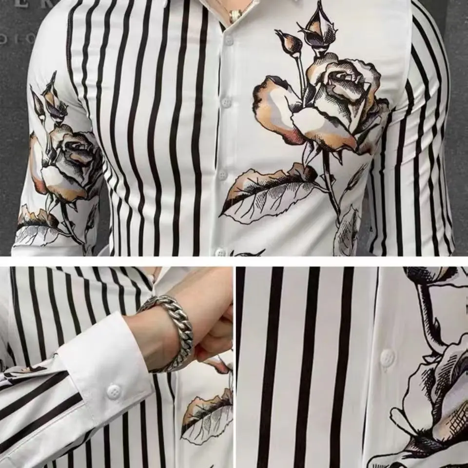 Man Long Sleeve Shirt Casual Shirt Autumn Vintage Printed