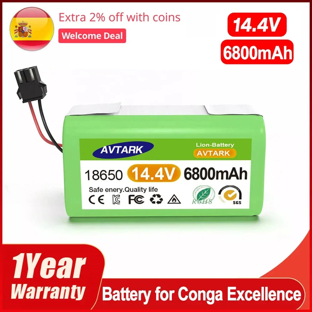

14.4V 2600mAh Li-ion Battery for Conga Excellence 950 990 1090 1790 1990 Deebot N79S N79 DN622 Eufy Robovac 11S 12 X500