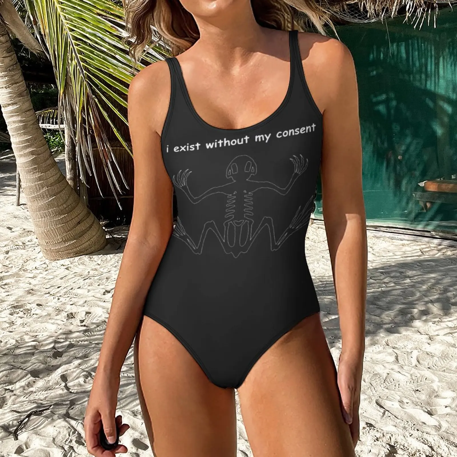 

I Exist Without My Consent Frog 2 One-piece Swimsuit Graphic Sexy Women's Bikinis Novelty Beach Top Quality Swimwear