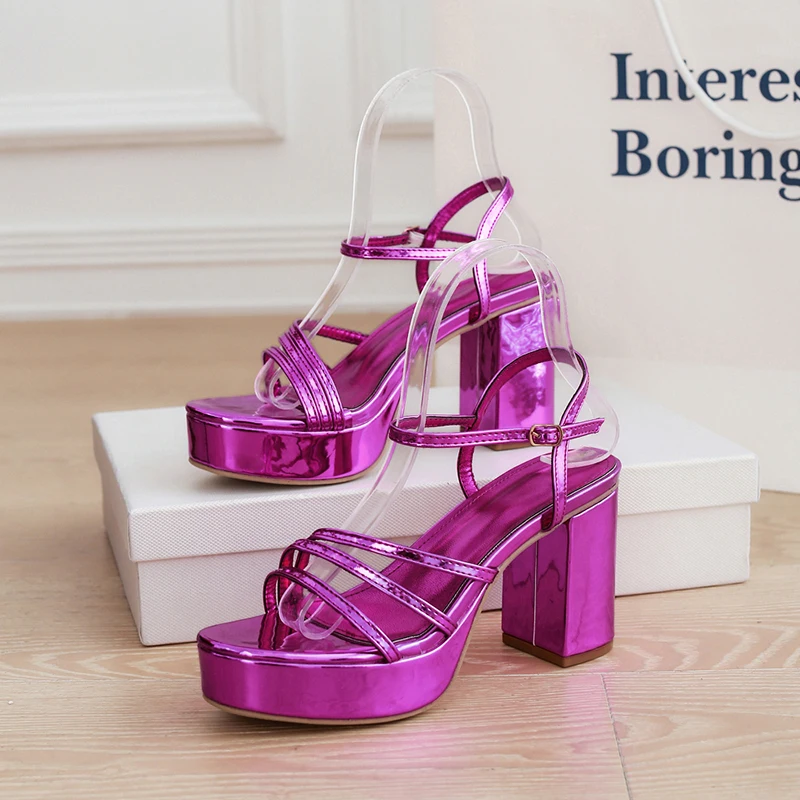 

New Summer Women's High Heel Sandals Waterproof Platform Thick Heel Thin Strap Combination Single Shoes Roman Sandals