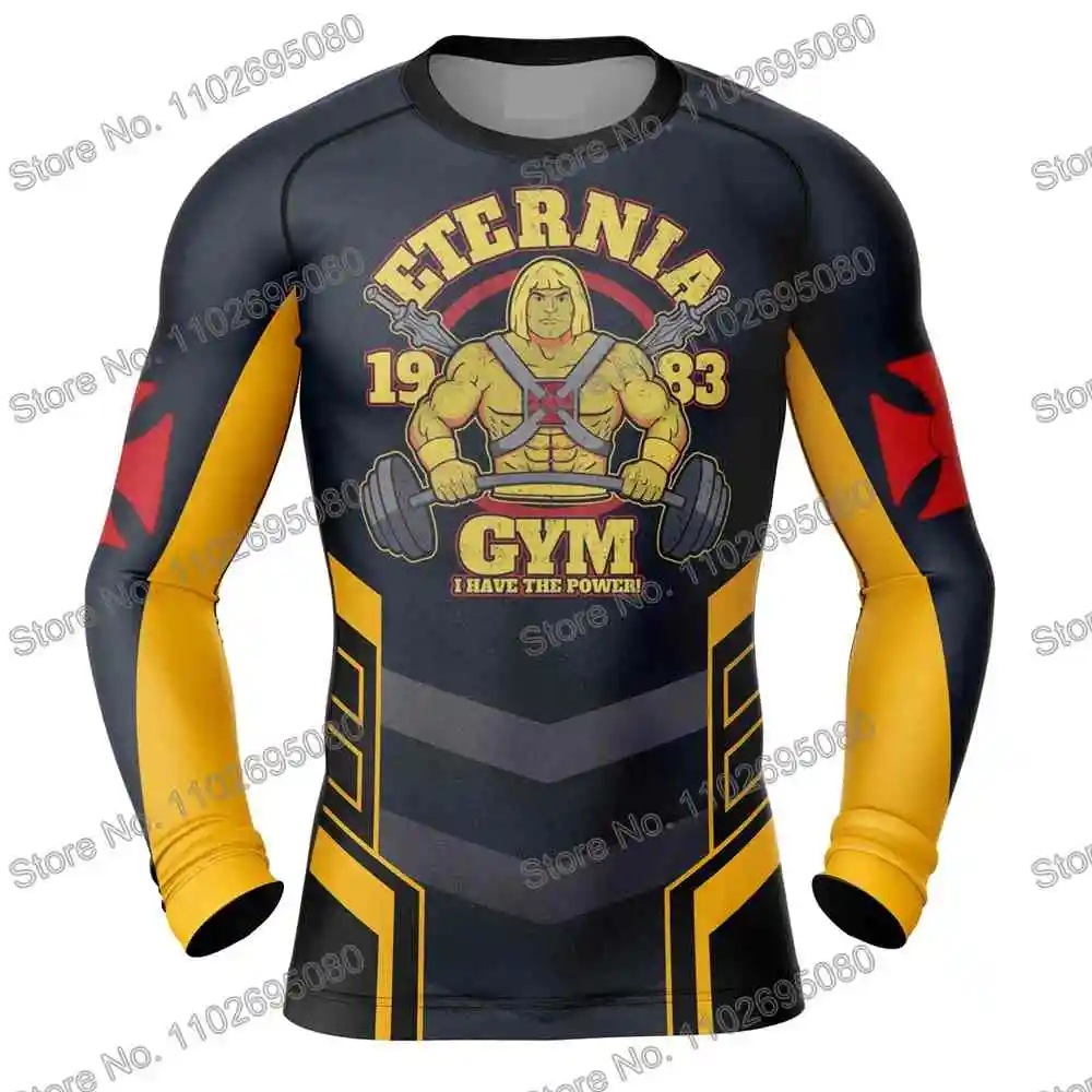 Skeletor He-man Diving T-Shirt Tight Long Sleeve Cartoon Rash Guard BJJ MMA Swimwear Men Surf Clothing Beach Floatsuit Women GYM