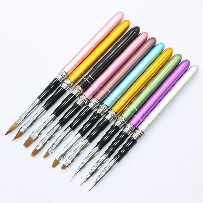 OGEYEYRO  Nail Art Brush Pen Detachable Metal Flat Crystal Carving Polish Gel UV Painting Drawing Salon Line 3D Tips Tool Manicu 2