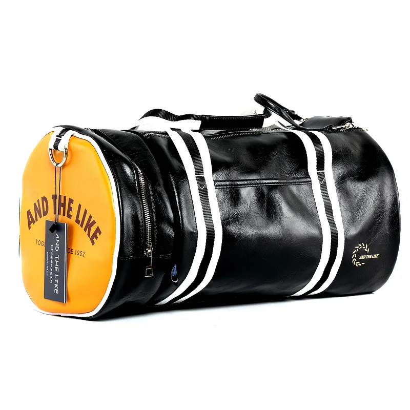 

2023 PU Leather Sports Gym Bag Multifunction Training Fitness Shoulder Bags Traveling Handbag Striped Sac De Sport Women Men XA7