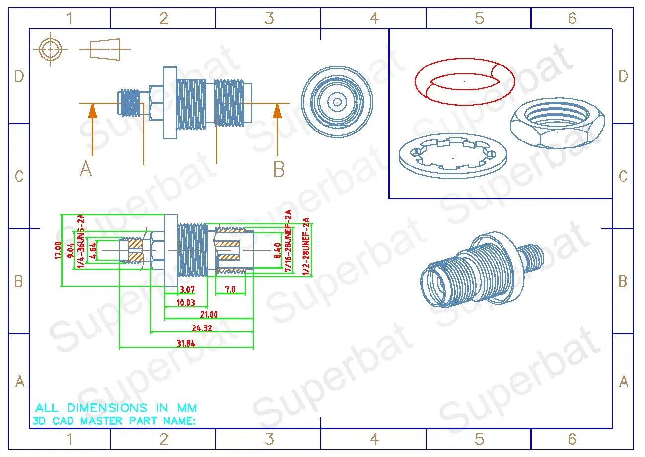 Superbat SMA-TNC Adapter SMA Female to TNC Jack Bulkhead O-Ring Straight RF Coaxial Connector for Electronic Components