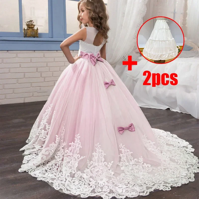 

White Long Tulle Teenage Bridesmaid Dresses For Girls Kids Elegant Party Princess Wedding Dress Children Girl Evening Clothes