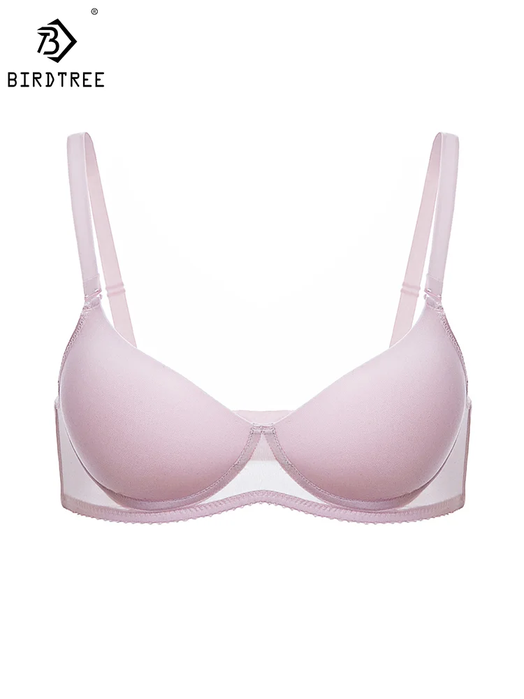 BirdTree 100%Real Silk Wire Free Bra, Women Silky Solid Color Thin, Skin Friendly Sexy Underwear, 2026 Spring Summer P41955QM 1