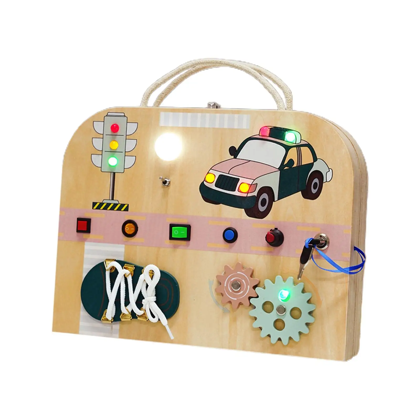 

Toddlers Busy Board Basic Life Skills Early Educational Openable Travel Toy Boys Girls Ages 1-4 Teaching Aids Lights Switch Toy