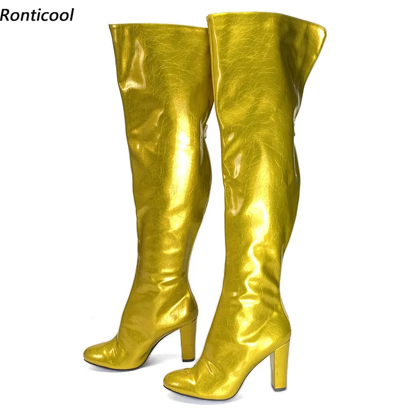 Knee Boots Gold Heel Gold Boots Women Gold Zipper Boots Gold Toe