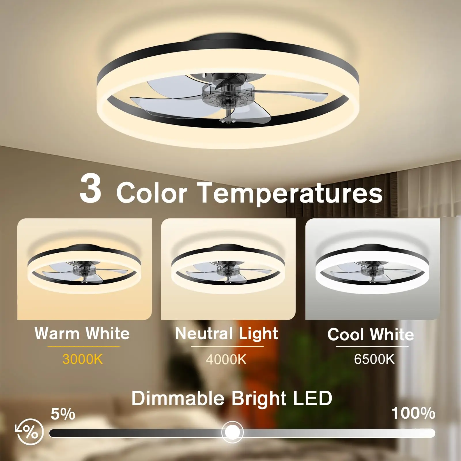 Simple LED Ceiling Fan Light Remote Control with Infinite Dimming 6 Levels of Wind Speed ​​Living Room Bedroom chandelier fan 3