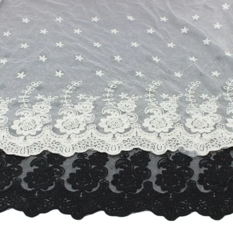 1 Yard Cotton Embroidered Lace Fabrics Sewing Floral Applique Lace 3D Butterfly Stars Flower Diy Apparel Trims Scalloped 43CM