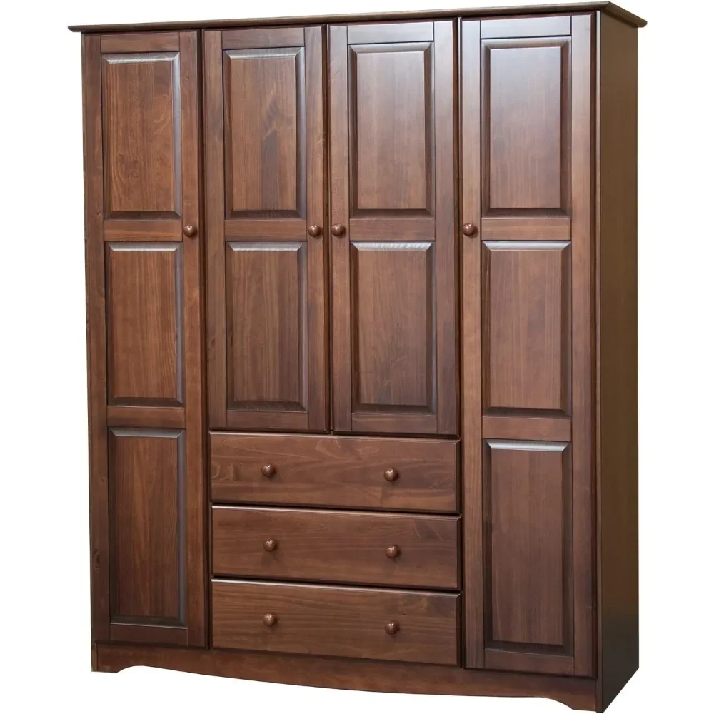 

Solid Wood Family Wardrobe Closet/Armoire, Mocha, 3 Clothing Rods Included, 60.25" w x 72" h x 20.75" d, Eco-Friendly Wood