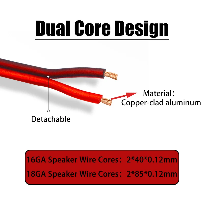 50m 2 Pin Electrical Wire 16/18GA Red Blue Flat Ribbon Audio Core Wire PVC Copper-Clad Aluminum Car Speaker Cables For Car Audio