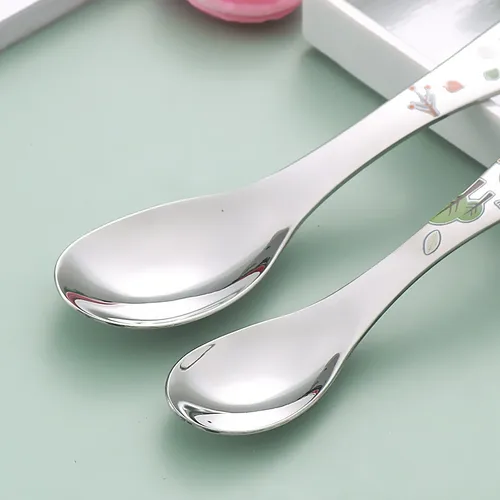 어린이용 음식 훈련 스푼, 디저트 스푼, 포크, 아기 도구, 어린이 수저 세트 3