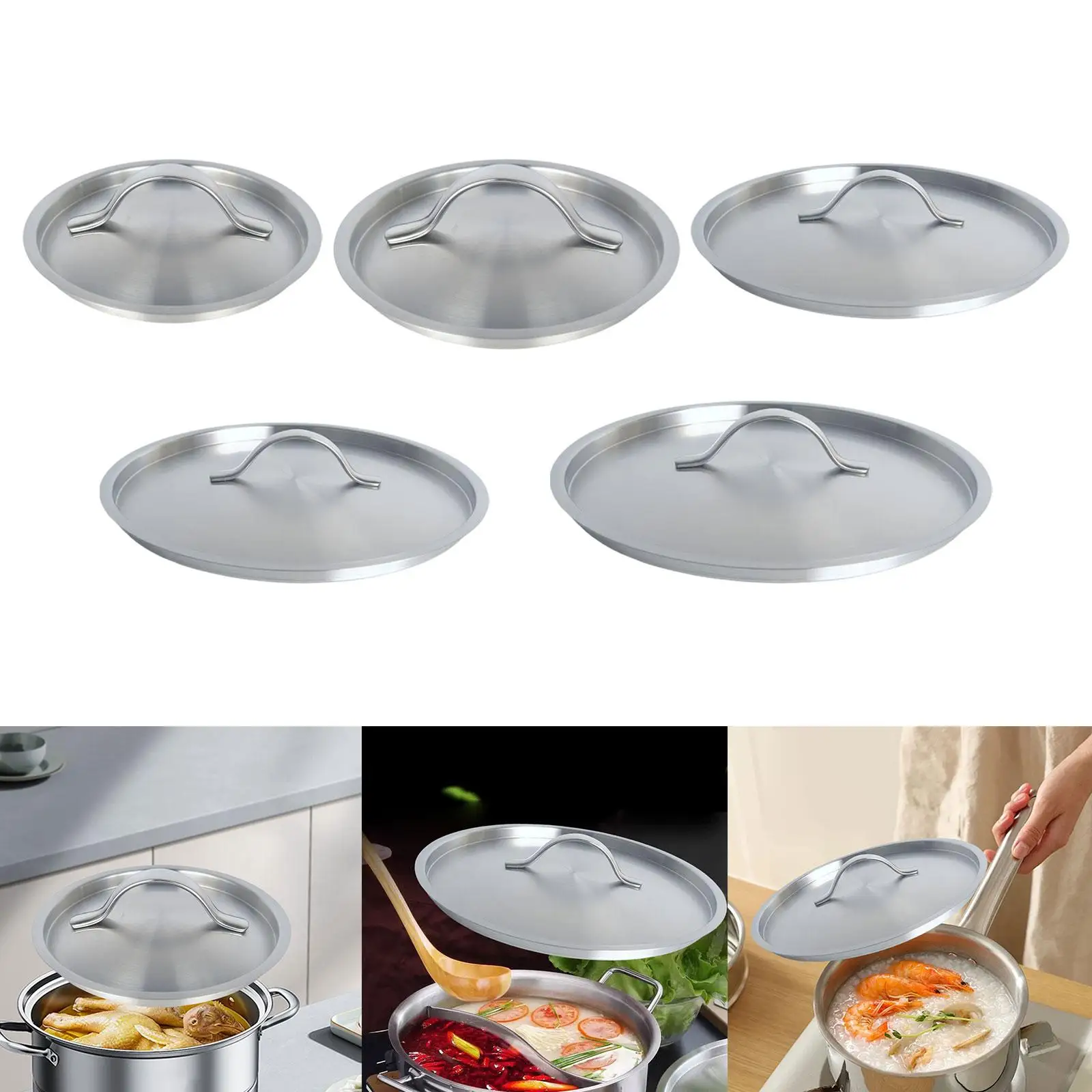 Stainless Steel Pot Lid Replacement Portable Modern Universal Comfortable Handle Heat Resistant Pan Cover Picnic Barbecue