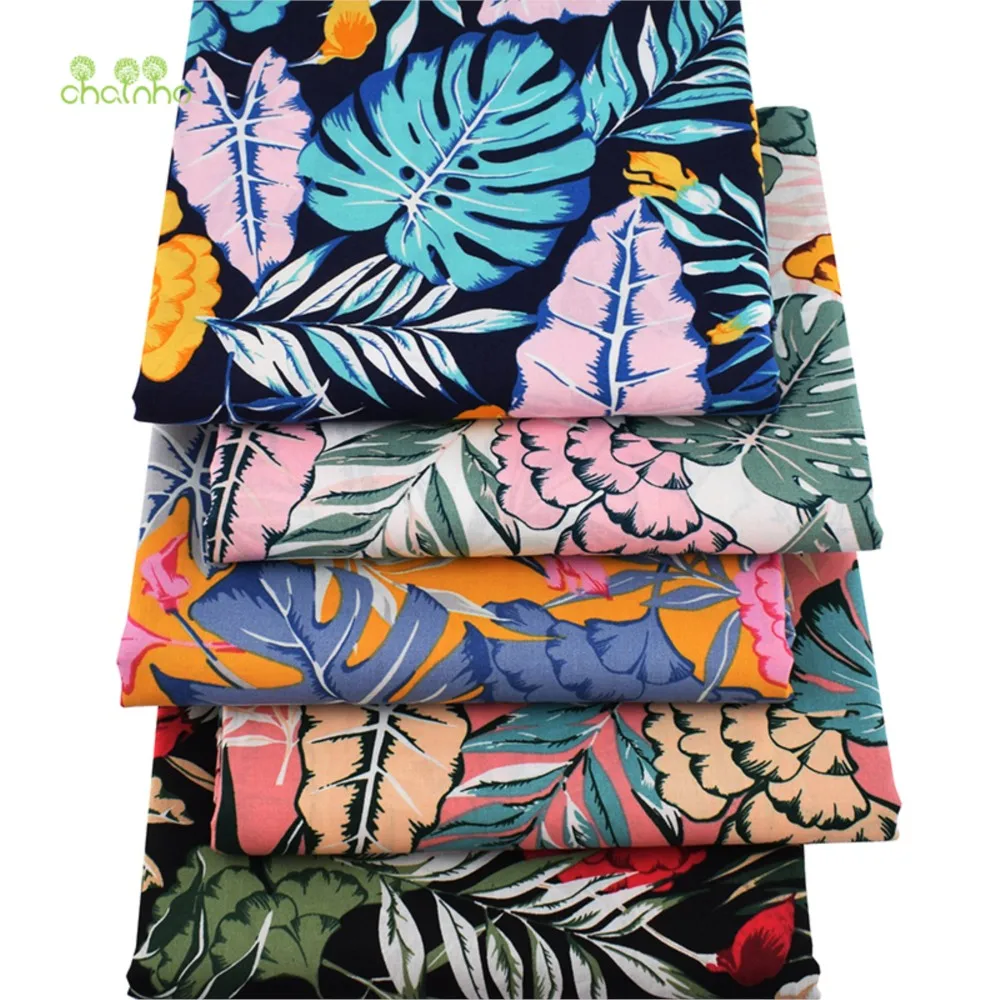 Chainho,Printed Plain Weave Cotton Poplin Fabric,Patchwork Cloth,DIY Sewing Quilting Material,Floral Series,3 Designs,15PC94