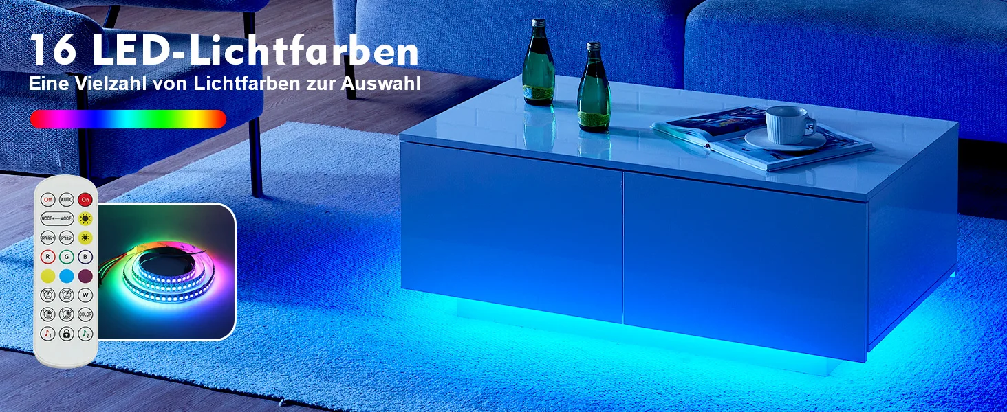 Couchtisch 100x55x40cm, Hochglänzender Wohnzimmertisch mit 4 Schubladen – Detail 1