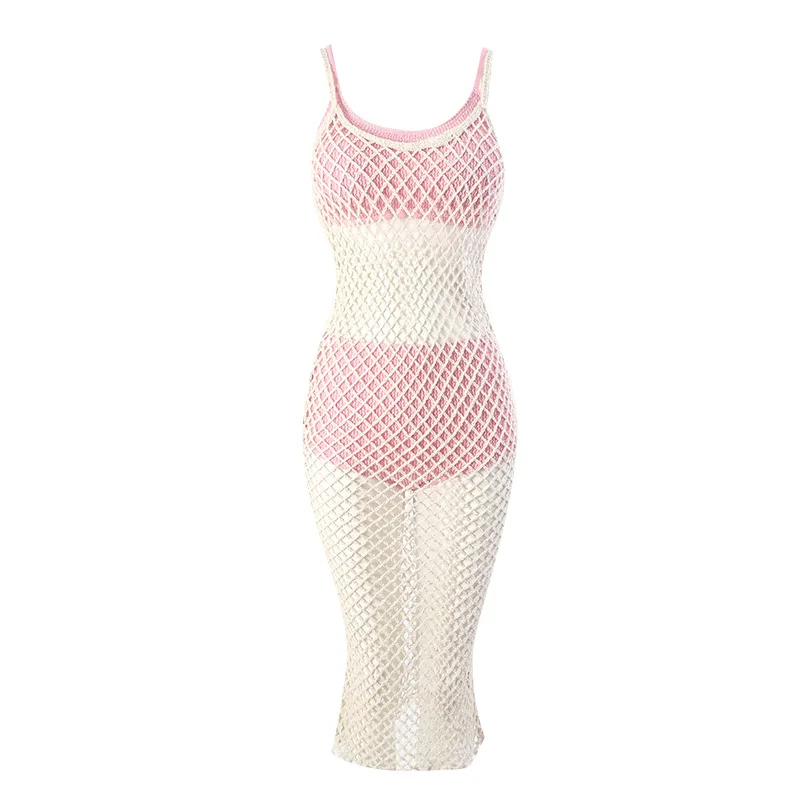 2024 New Sweet Swimsuit Women'S Bikini Three-Piece Knitted Blouse Vacation Split Sexy Hot Spring