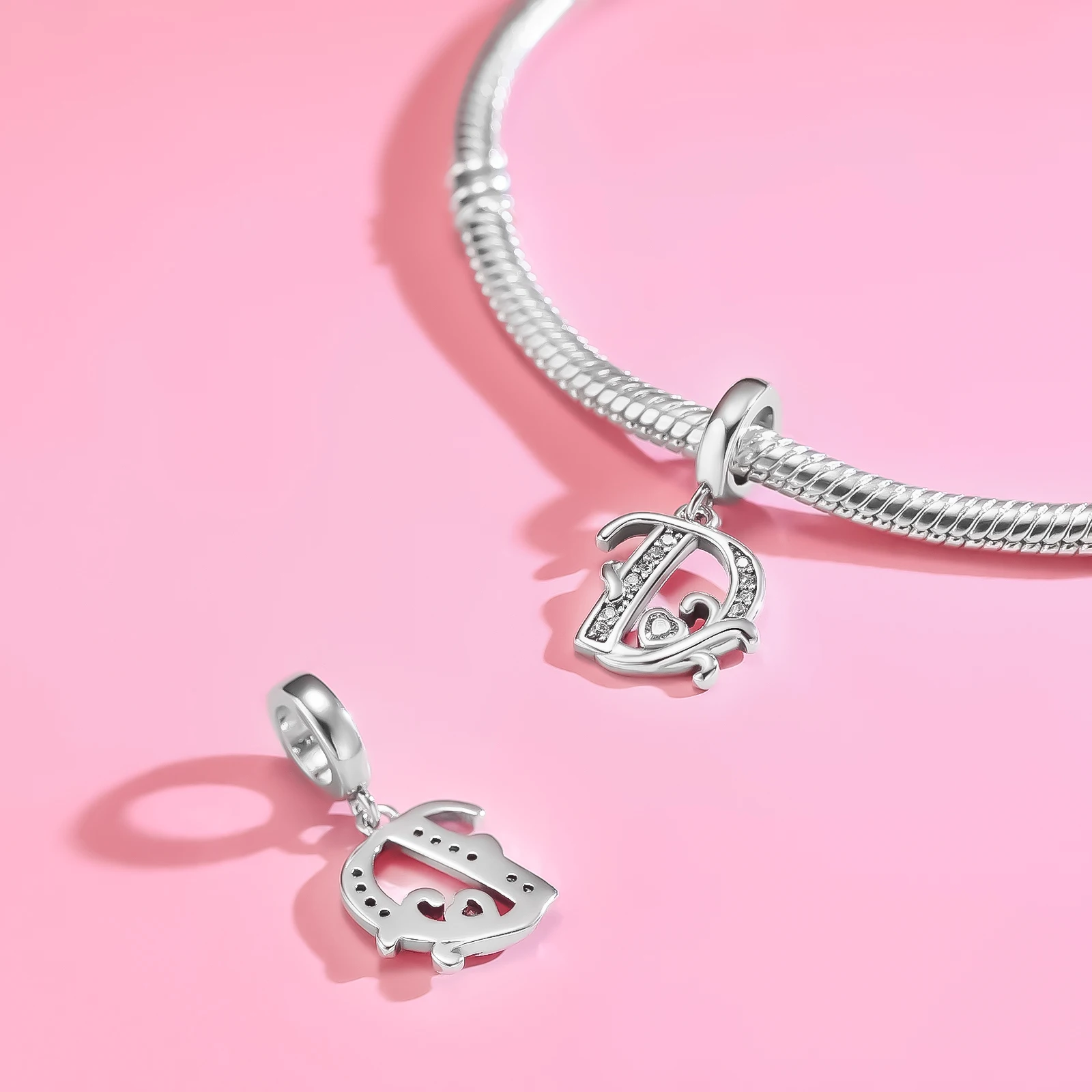 Fit Original Bangle Bracelet DIY A-Z Alphabet Charms Bead 925 Sterling Silver Zircon LOVE Letter Dangle Pendant Jewelry Gift