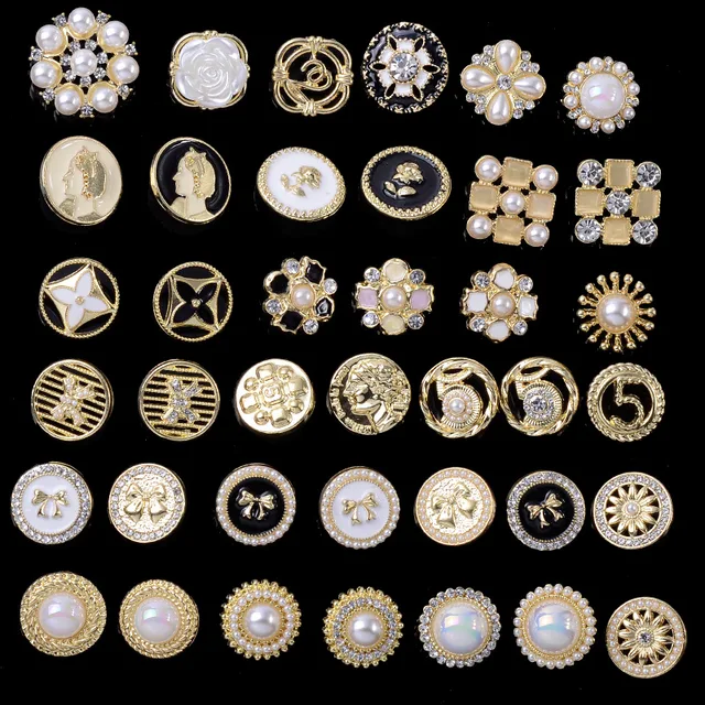 10 Pcs Alloy Rhinestone Pearl Buttons for Sewing Metal Trench