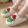 For Grinch Plush Slippers Flat Thermal Slippers Comfortable Fluffy Home Slippers Furry Green Monster Slippers for Indoor Bedroom 5
