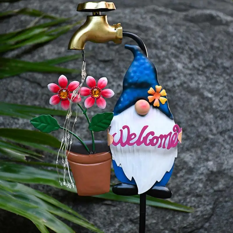 Solar Stake Lights Cartoon Gnome Solar Garden Stakes Waterproof LED Landscape Lighting Faucet Twinkling Decoration For Winter