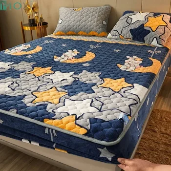 120x200 Thicken Bedsheet Velvet Fitted Sheet for Home Warm Mattress Cover Queen Size Fundas De Colchón (Pillowcase Need Order)