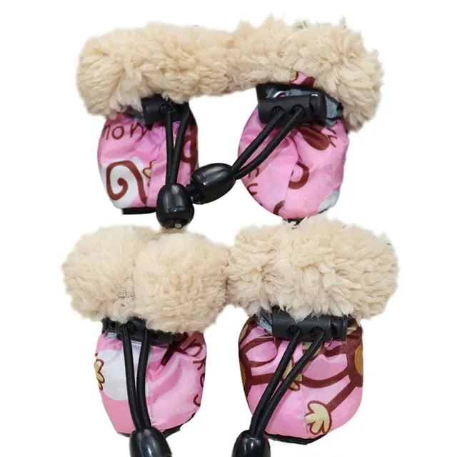 4 Pack/set Pet Winter Dogs Rain Boots With Fleece Liner Cartoon Waterproof Anti Slip Shoes For Dogs