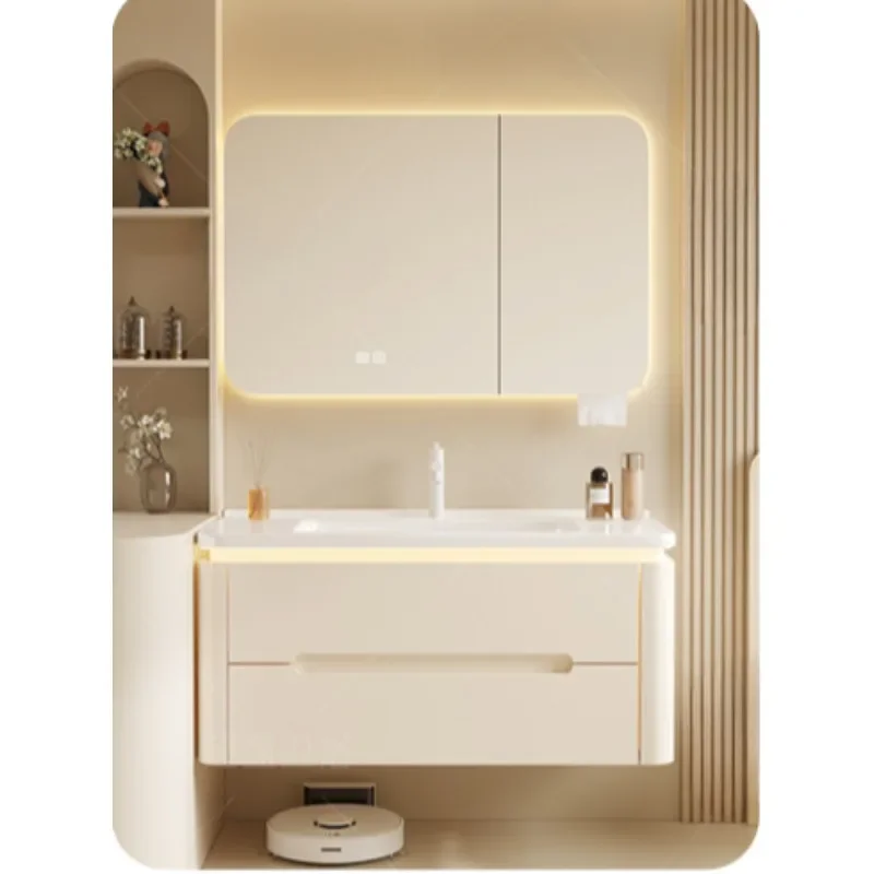 Cream wind oak paint bathroom cabinet ceramic integrated basin toilet hand washbasin combination