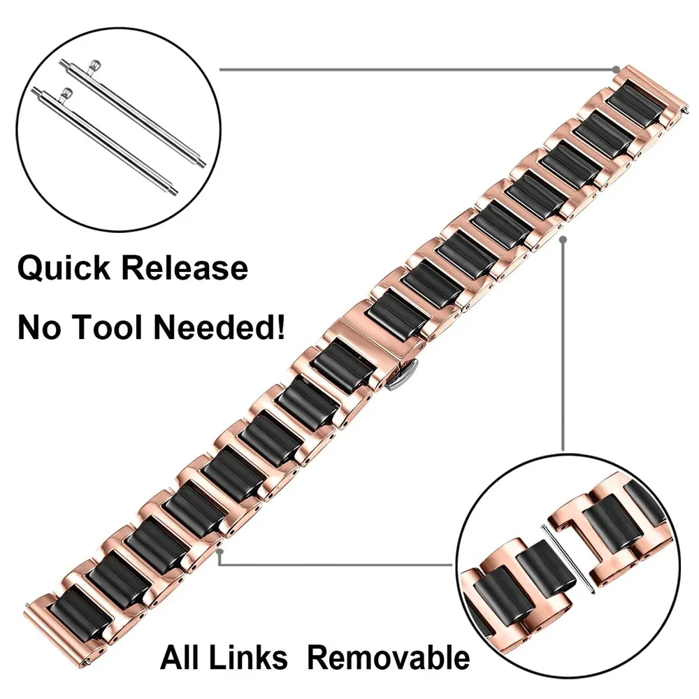 22mm 20mm Ceramic for Samsung Galaxy Watch 4/5/6/5 Pro Huawei Watch 4 GT4 Metal Watchabnd Bracelet for Amazfit GTR/Stratos/GTS