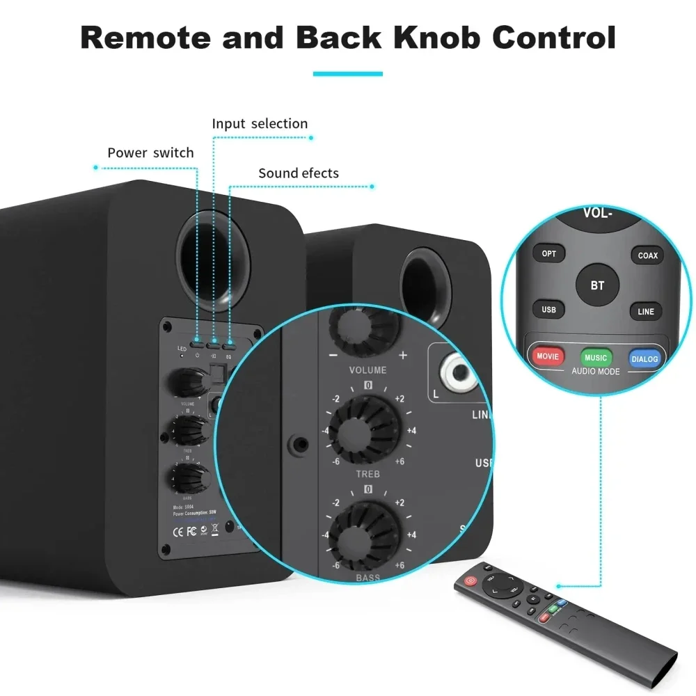 BESTISAN SR04 Active Bluetooth Speaker 80W 2.0 HiFi Home Theater Sound System For TV PC Subwoofer RCA/coaxial/optical /USB Input