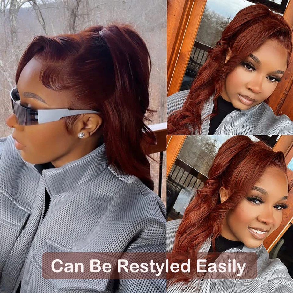Reddish Brown Straight Wig 13x4 HD Lace Frontal Wig Malaysia Straight Human Hair Wigs Red Colored 13x6 Lace Frontal