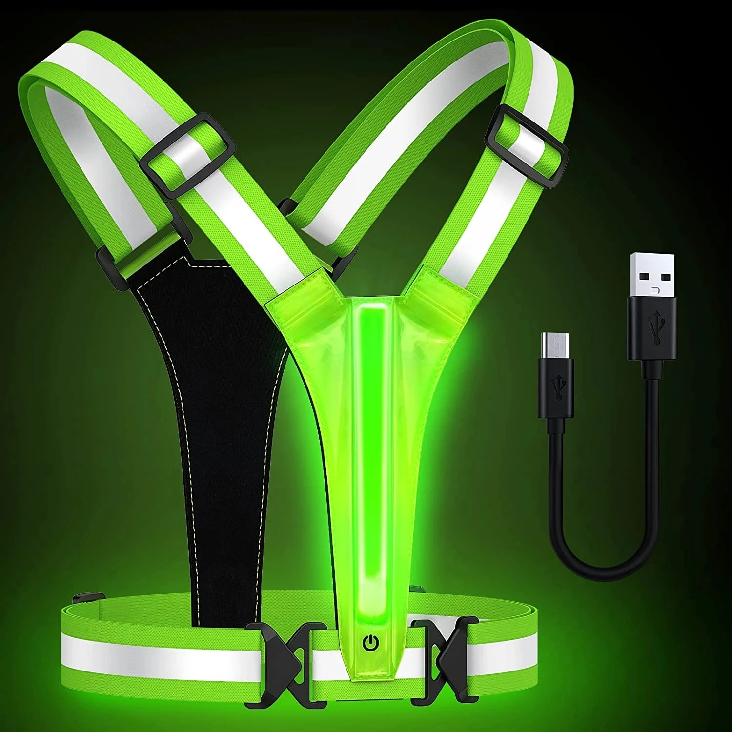 LED Reflective Vest Cycling Reflective Safety Vest Electric Scooter Flashing USB Rechargeable LED Running Jogging Fish