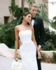 Customized Satin Strapless Wedding Dress 2025 Mermaid Bridal Gown With Long Train Elegant Simple Bridal Dress For Wedding Gown 2