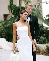 Customized Satin Strapless Wedding Dress 2025 Mermaid Bridal Gown With Long Train Elegant Simple Bridal Dress For Wedding Gown 2
