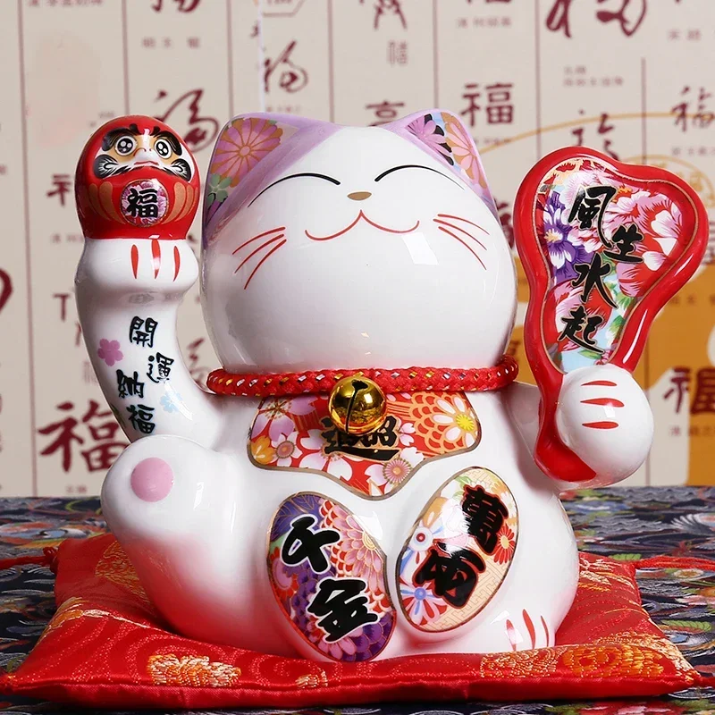 

5-дюймовая японская керамическая статуя Манеки Неко, фарфоровая копилка с кошкой удачи, фэн-шуй, домашнее украшение для стола, подарки
