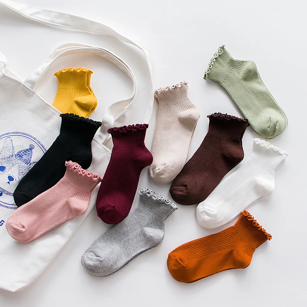 

Women Cotton Short Lace Socks Sweet Candy Color Spring Autumn Casual Fashion Thin Breathable Ruffle Socks Solid Color Ankle Sock