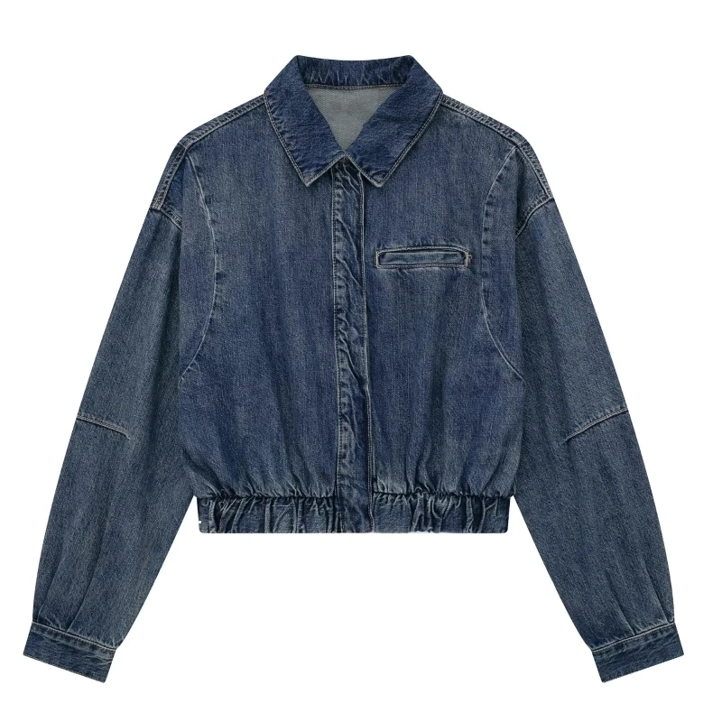 

Women's New Autumn Style Lapel Long-sleeved Fashion Versatile Denim Bomber Jacket's, Casual Loose Denim Coat