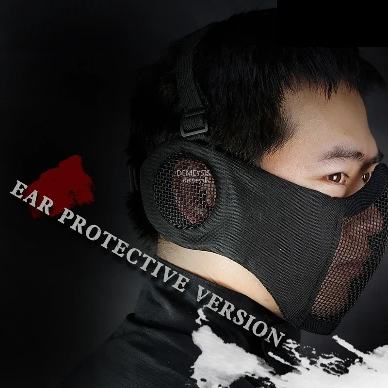 Mask Hunting Half Face Ear Protection Camouflage Guard paintball mask Tactical Metal Net Mesh