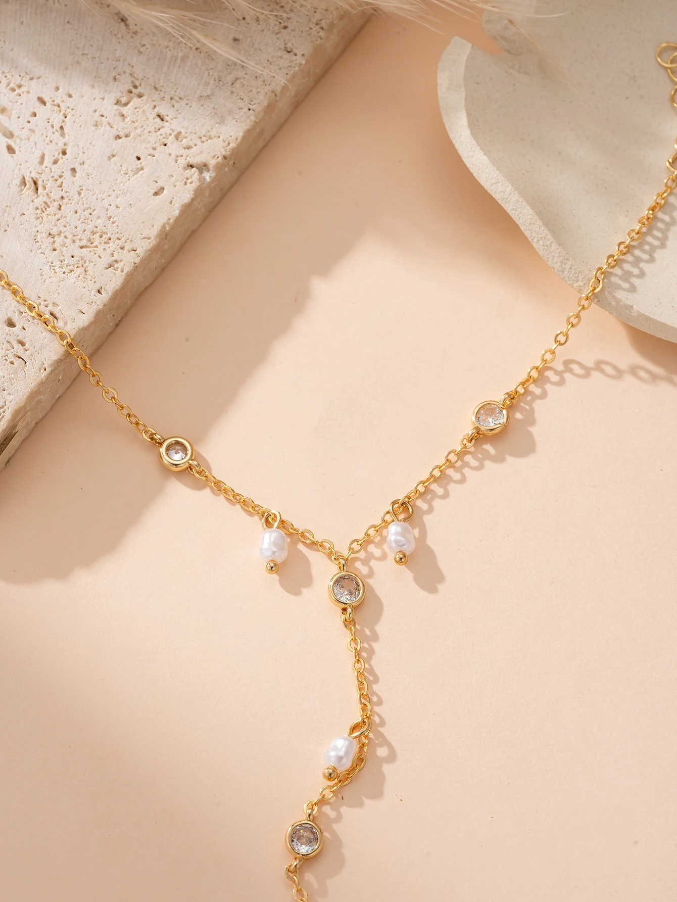 Mini Imitation Pearl Charm Finger Linked Bracelet